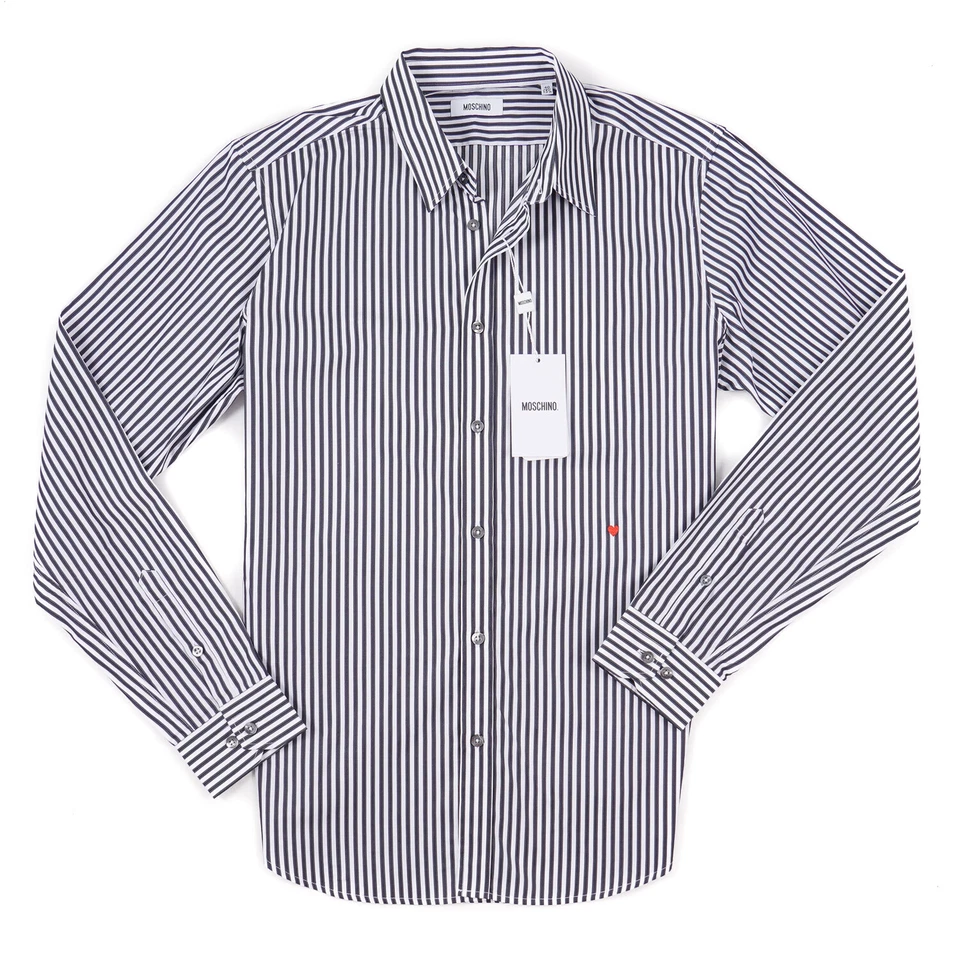 Camisa de Vestir Moschino Blanco Carbón Bengala Rayas con Bordado Corazón 15.75 Foto 3 de 4