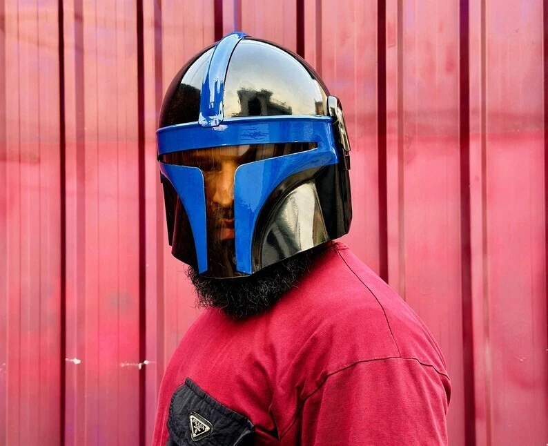 Casco Mandaloriano Azul Acero Cosplay Star War Boba Fett Casco Para Cosplay Regalo Foto 2 de 4