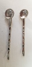 Silver Plated BOBBY HAIR PIN with BEAUTIFUL Clear Cabuchon 2 inches