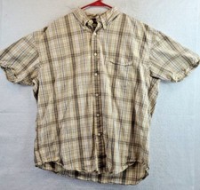 Nautica Lightweight Beige Plaid Short Sleeve Button Front Shirt Mens 2XL