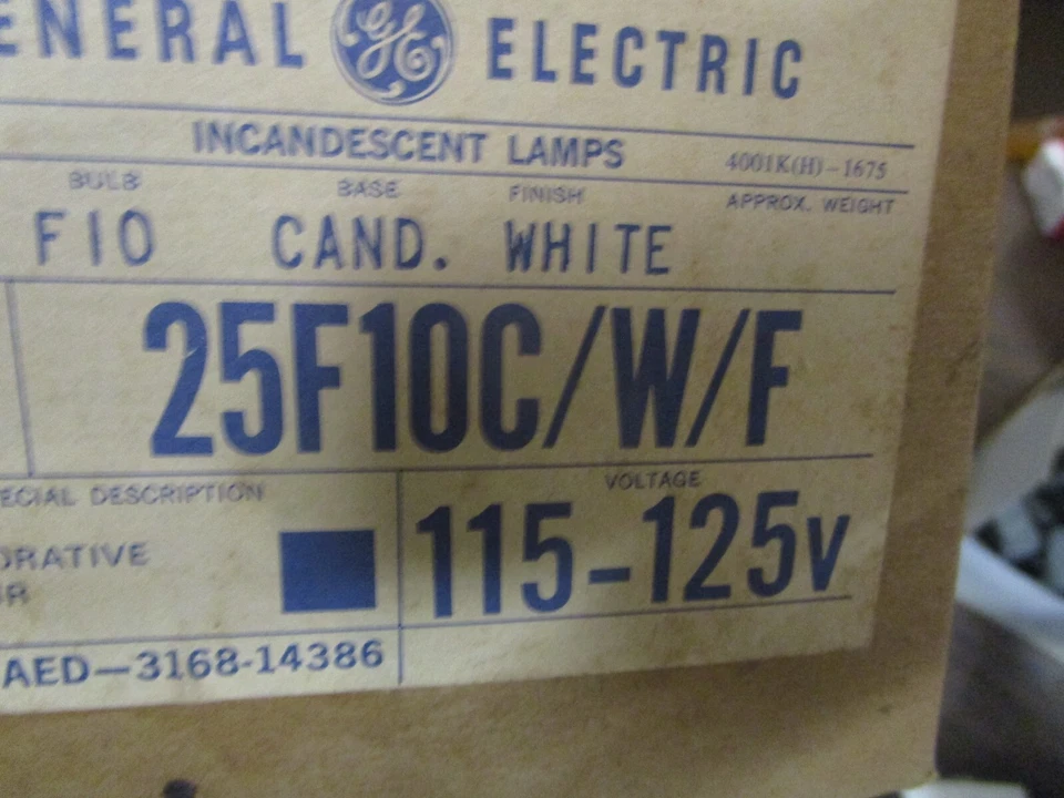 2 NOS GE 25F10C/W/F 25W Flame Shaped Tipped WHITE Light Bulbs Candelabra Base - Image 3 of 3