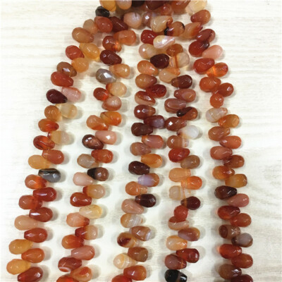 Strand/40Pcs 12x8mm Red Agate Faceted Teardrop Loose Beads