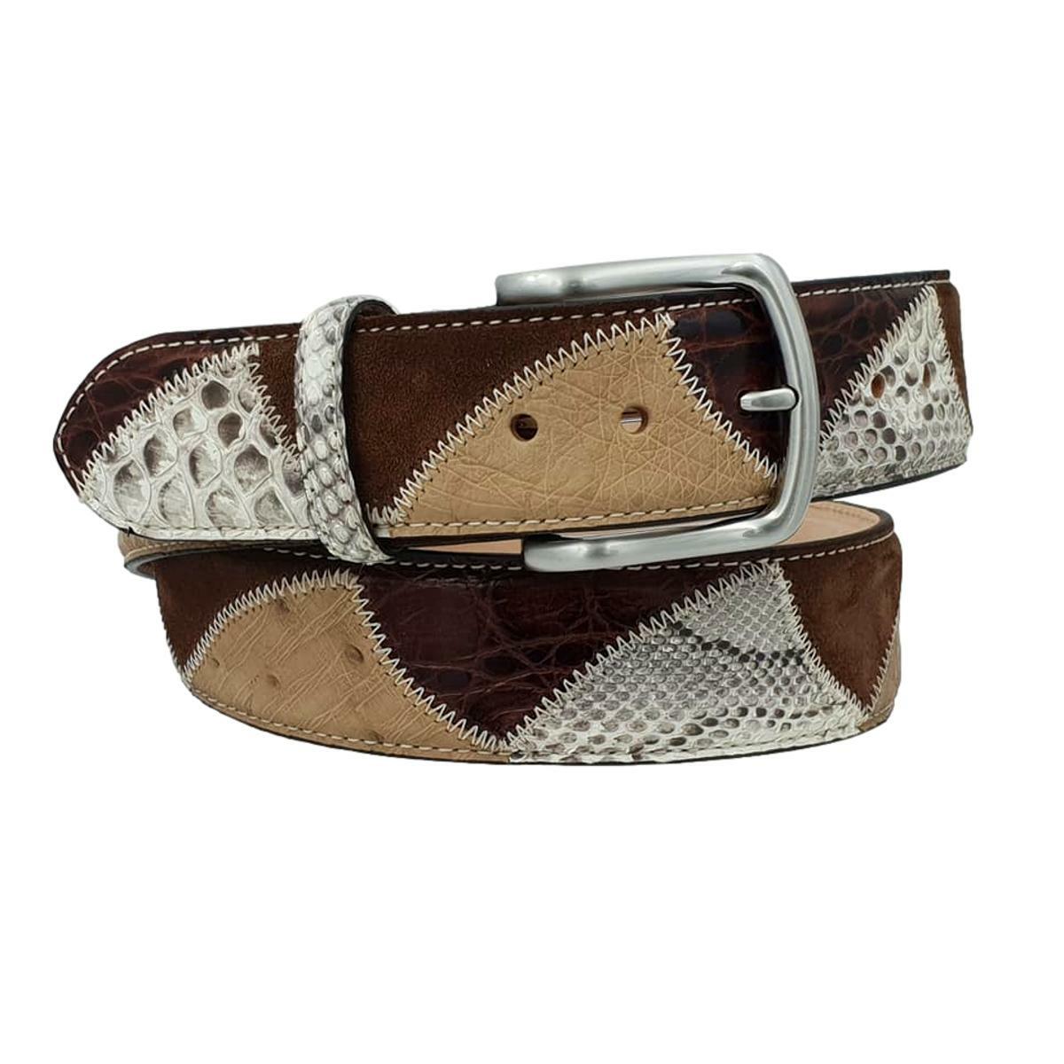 Ceinture homme en cuir d'autruche et python, hauteur cm, boucle sans  nickel