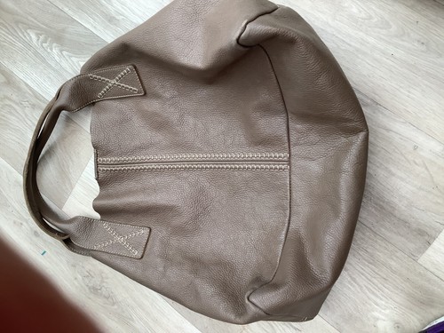 HUGE REAL LEATHER BAG LIGHT BROWN SLOUCH HOBO WEEKEND TOTE SHOULDER USED - Picture 5 of 7
