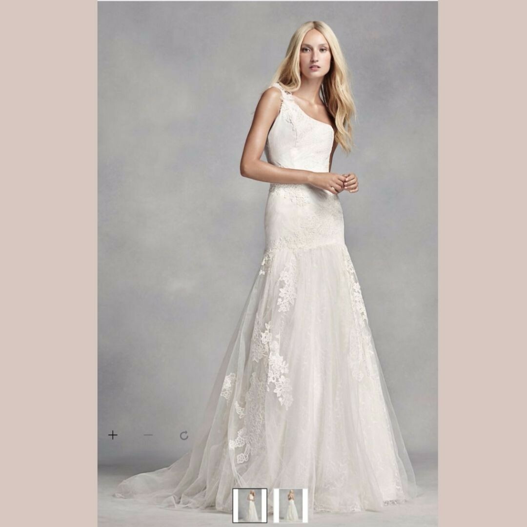 Vera Wang - One shoulder Lace Wedding Dress - New w/all tags - Size 10 |  eBay