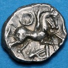 Ancient Celtic coin silver drachm, Central Europe Bushel type, ca 200-100 Bc