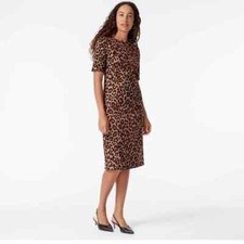 J.Crew Elbow-Sleeve Sheath Dress in Bi-Stretch Cotton Leopard Print Size 2