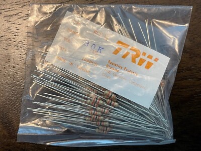 100 pcs of TRW TE Conn 30k Ohm Carbon Film Resistor 1/4W 5% Axial NOS USA Ship