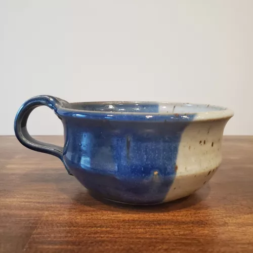 Studio Art Pottery Hand Thrown Soup Cup Mug Stoneware Speckled Blue Grey Bowl