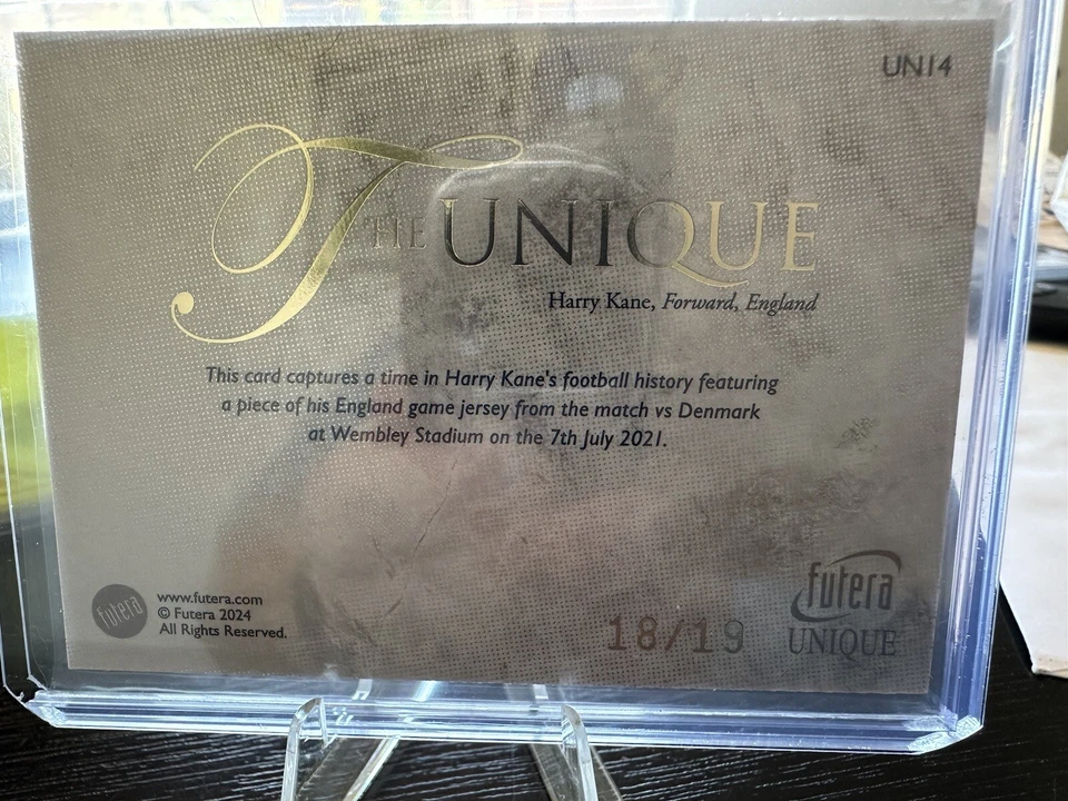 HARRY KANE /19 Game Worn 2024 Futera Unique England vs Denmark 2021 - Image 2 of 2