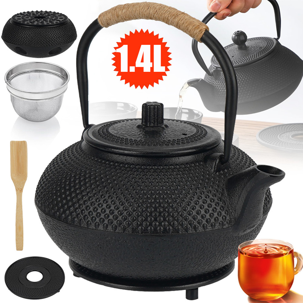 1,4L Teeset aus Gusseisen mit Teekanne, Stövchen nd Edelstahlfilter Geschenk set