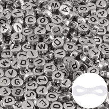 1000Pcs Silver Letter Beads for Bracelets, 4X7Mm Black Alphabet A-Z Beads Friend