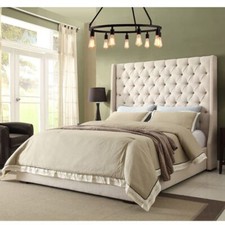 Double & Kingsize bed Velvet 54" high Winged Upholstered Bed Luxury Chesterfield