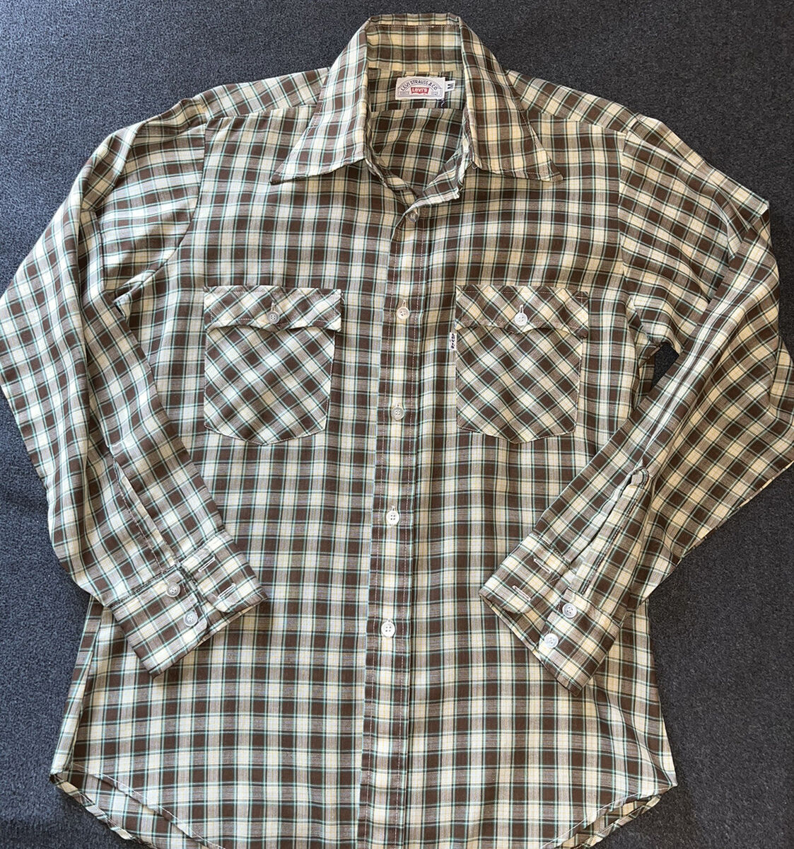Vintage Levis Brown Tan Green Plaid Lightweight Shirt Vintage Levis Brown Tan Green Plaid Lightweight Shirt