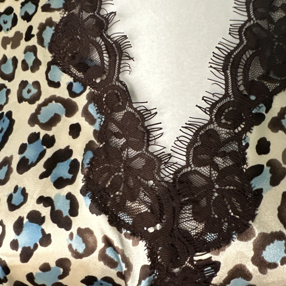 Morgan Taylor халат кружева атласный короткий гепард печать синий коричневый S прикрепленный ремень - Изображение 3 из 4