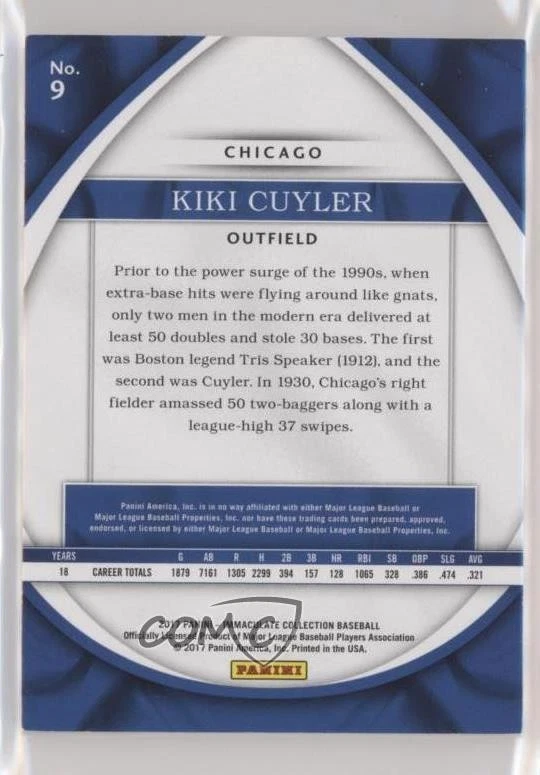 2017 Panini Immaculate /99 Kiki Cuyler #9 HOF - Image 2 of 2