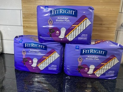 Three Packs New Sealed FitRight Active Edge Bladder Pads Regular Size Maximum