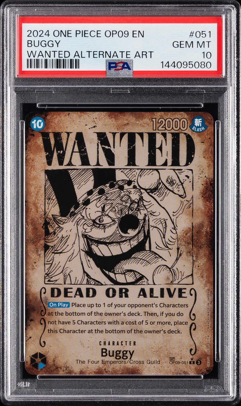 2024 ONE PIECE OP09-EMPERORS IN THE NEW WORLD WANTED ALTERNATE ART BUGGY PSA 10