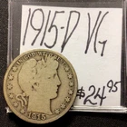 1915 D Barber Silver Half Dollar VG! ENN Coins