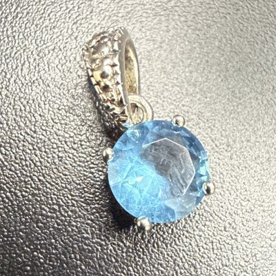 Vintage funkelnder Blautopas Edelstein Anhänger ~ 925 Sterlingsilber 0,5 Zoll