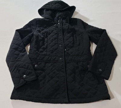 Esprit Women s Black Quilted Jacket, Size S Snap Hooded Lined Polyester Vintage