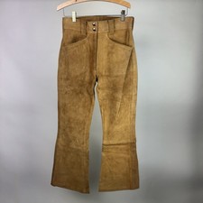 Vintage 1960s Suede Leather Flare Pants Custom Made Paisley Lined 28x26.5