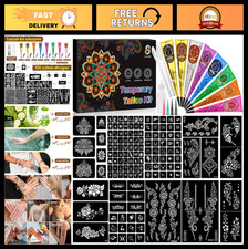 8PCS Colorful Tattoo Cones  2 Practice Pens, 14 Stencil Designs, DIY Body Art K
