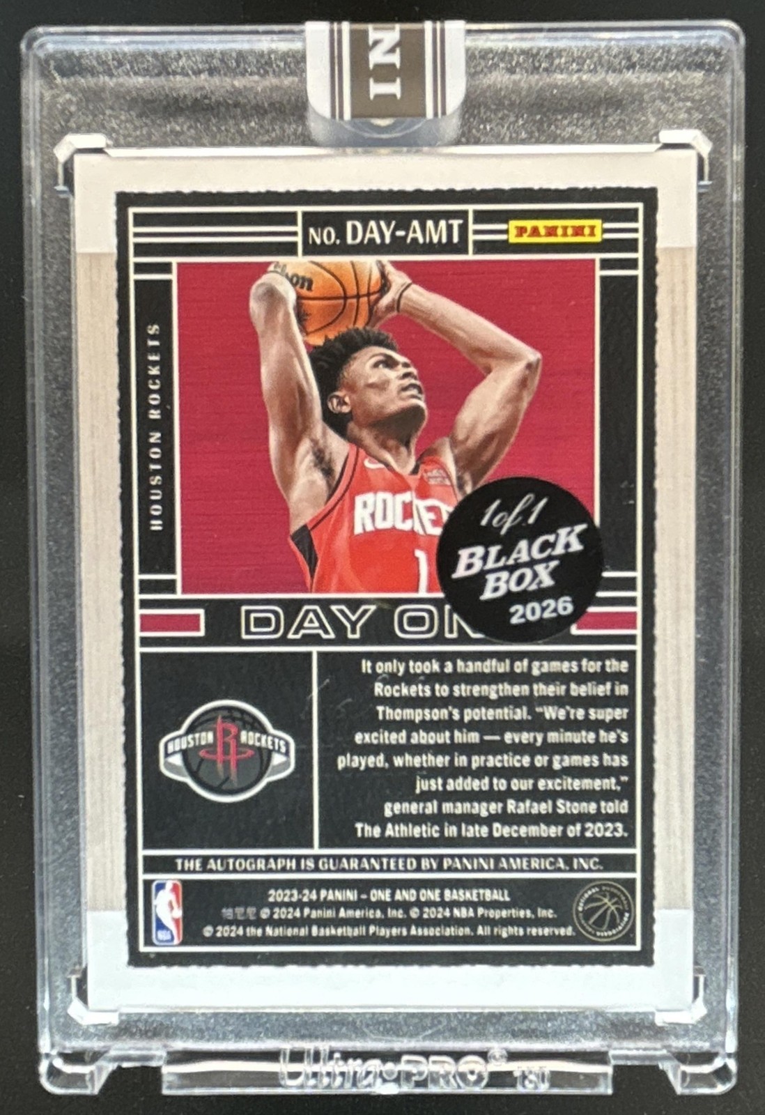 2023-24 Panini One & One Amen Thompson Gold Day One RC Auto 2026 Black Box #1/1 view 2