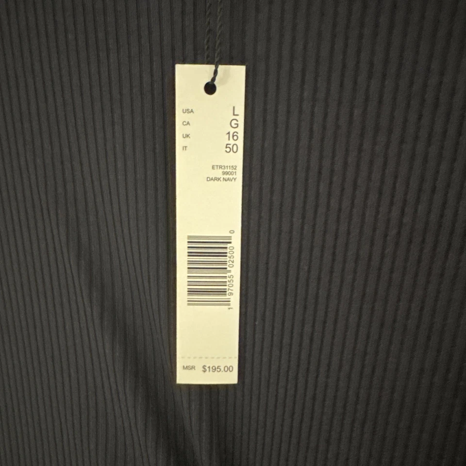 Vestido Elie Tahari Pasarela Melissa Midi Talla Grande Azul Marino Acanalado Tejido Nudo Cintura $195 Foto 4 de 4