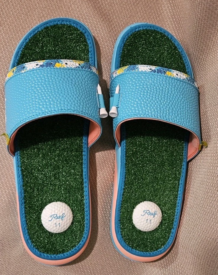 Reef Navy Blue and Green Golf Slide Sandals with Red Trim Sz. 8 Men main image 2