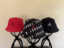 Lot of 3 Nike Jordan Bucket Hats Kids Youth - Red Black Allover Print AOP