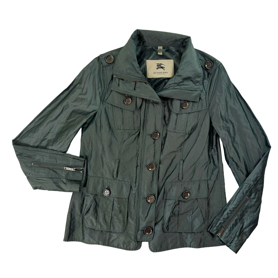 Jaqueta utilitária BURBERRY LONDON verde escura metálica EUA tamanho 8 Reino Unido tamanho 10 - Imagem 2 de 4