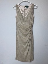Lauren Ralph Lauren Dress Women's Size 6 Gold Holiday Party Glamour Elegant