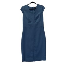 Ann Taylor Cap Sleeve V-neck Midi Sheath Dress In Cool Azul Front Slit