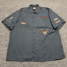 Vtg Harley Davidson Mechanic Shirt 2XL Blue Patches Racing Biker Embroidery