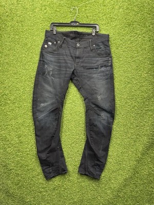 G-Star RAW Jeans Mens 36x32 Arc 3D Slim Fit Black Waxed Denim Moto Pants y2k