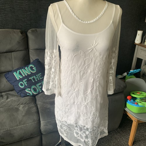 Ladies Dressy Lined Sheer Cream Dress Size Small From H&M