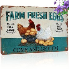 Rustic Farm Fresh Eggs Vintage Tin Metal Signs Home D cor Wall Art 8x12