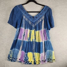 GreaterGood Tunic Top Womens Free Size Boho Rayon Embroidered Beaded