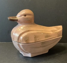 Mid Century 1951 Santa Anita Ware Vreni Ceramic Pink Duck Covered Dish Signed