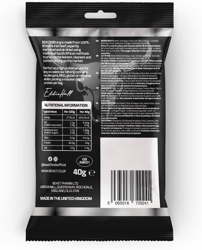 Beast Biltong Beef Snacks 100% British/Irish Beef 24g Protein per 40g Bag - Picture 14 of 15
