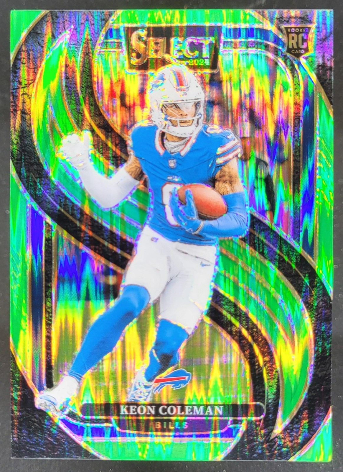 2024 Panini Select Keon Coleman Premier Neon Green Shock /499 RC Bills CC10