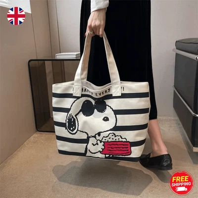 DISNEY Peanuts Snoopy Cute Cartoon Canvas Tote Bag Large Capacity Shopping Shoulder Bag