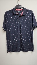 IZOD Golf Polo Shirt Mens Large Navy Blue Flamingo Print Performance Stretch