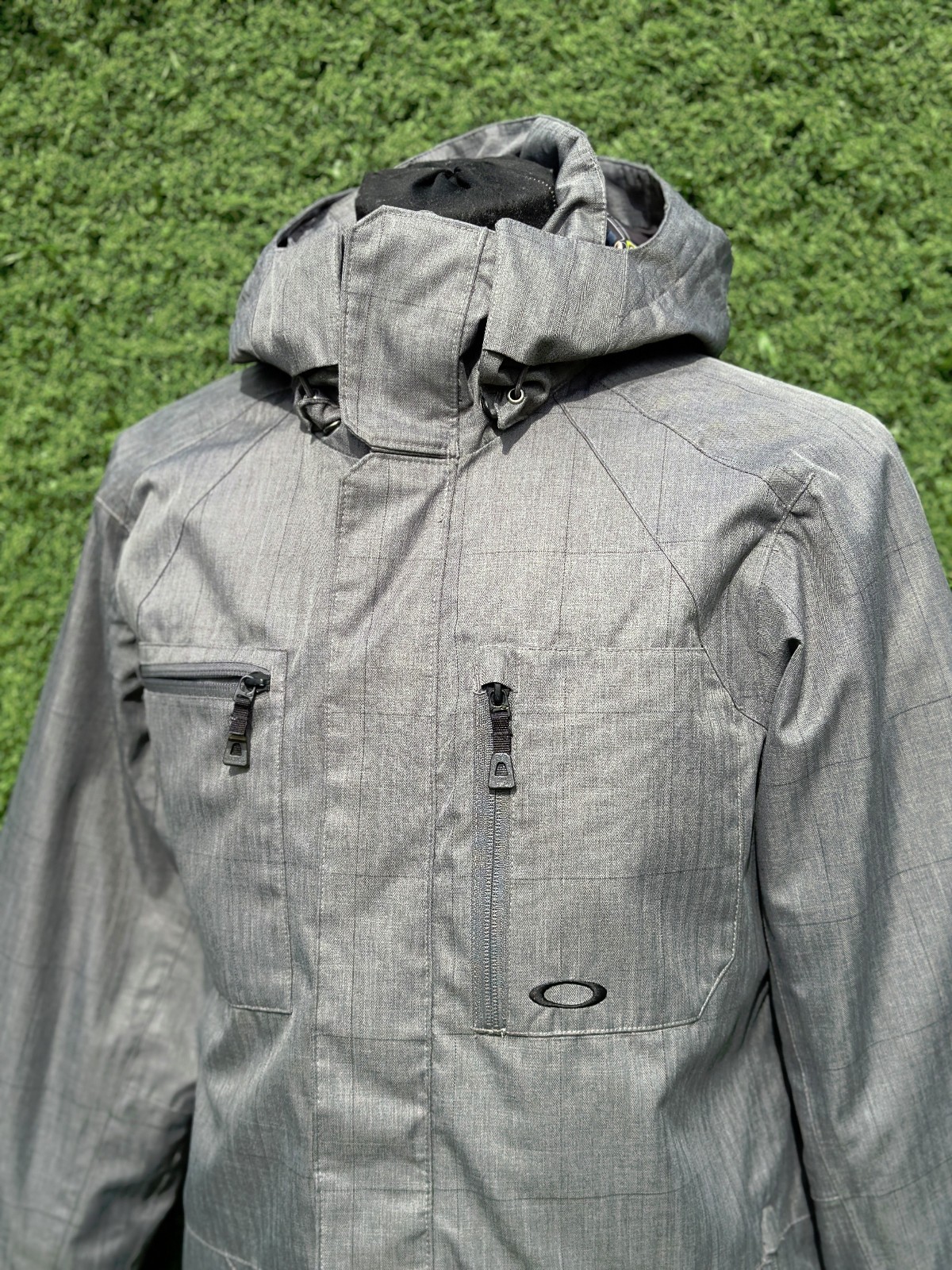 Oakley Technical Ski Jacket Grey Herringbone Hood… - image 3