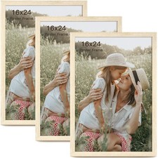16x24 Frame Set of 3, Natural Wood Grain 16x24 Poster Frame for Gallery Wall ...