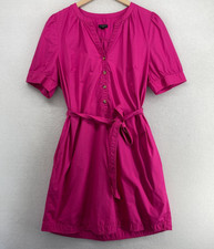 TALBOTS Dress XLp Poplin Shirtdress Popover Puff Sleeve Belted Cotton Pink