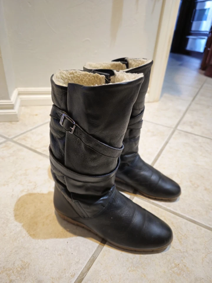 Botas Nine West Vintage Años 90 Cuero Negro 12" Eje Pull On 7-8 Piel de Oveja Suave Foto 3 de 4