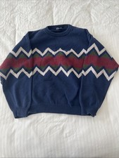 Fila Sport 100 Cotton Sweater 90s Diamond Navy Red Olive White Large Vintage