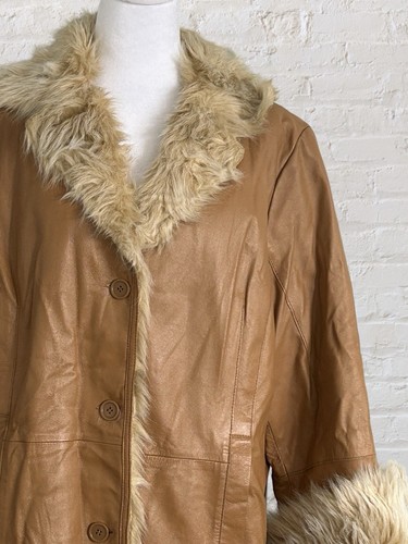 VTG Via Accenti Penny Lane Brown Leather Coat faux fur Lined Bohemian Sz 18 W - Picture 4 of 12